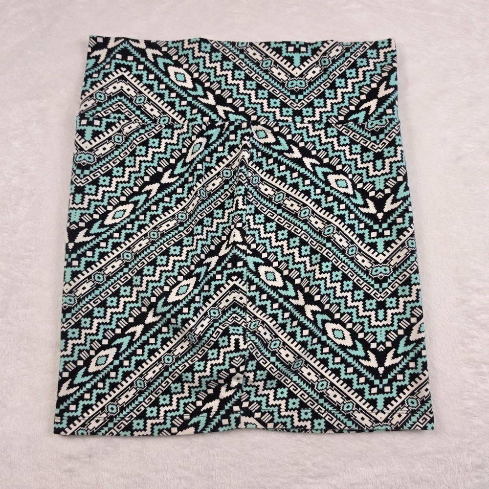 LuLaRoe Azure Skirt Womens Medium Teal Black Aztec Geometric Excellent Stretch